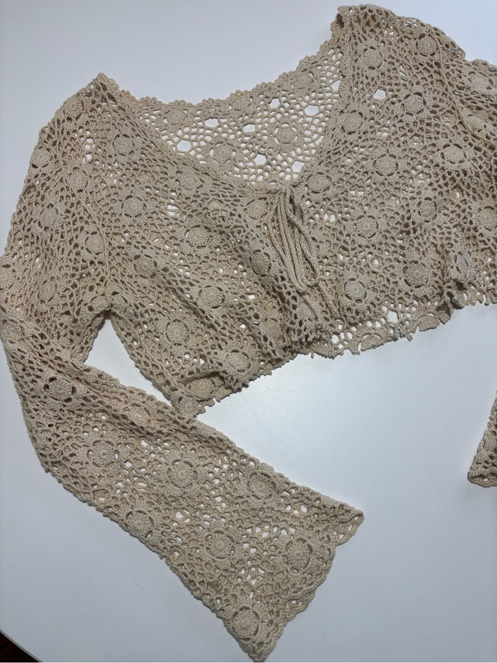 Cream Crochet Cropped Cotton Cover Up Boho / Fairy / Festival / Whimsy